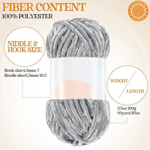 Woanger 20 Skeins Soft Chenille Yarn Velvet Blanket Yarn for Crocheting Hand Knitting Weaving DIY Craft, 10 Colors, 93 Yards Each (Classic Color) thumbnail 4