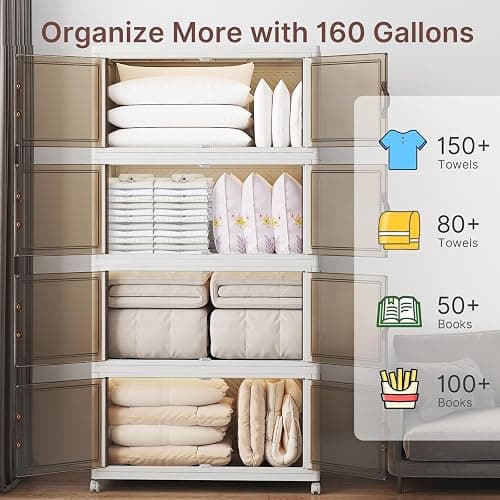 UAMFURI Extra Large Stackable Storage Bins with Lids & Wheels & Door, 660QT-165QT/41GAL*4Pack Foldable Collapsible Closet Organizers, Plastic Containers Drawers for Bedroom Dorm Garage thumbnail 3