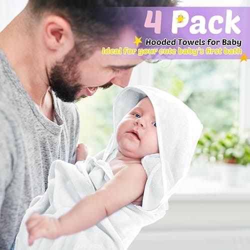 Reginary 4 Pack Baby Hooded Towels Coral Fleece Baby Bath Towels 30 x 30 Inch Soft Absorbent Hooded Bath Blanket for Newborn Toddler Infant Boy Girl Shower Gift Supplies (Pink, Purple, Yellow, Beige) thumbnail 8