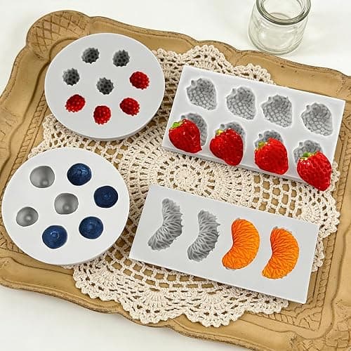 4 PCS Fruit Shaped Silicone Molds - 3D Mini Chocolate & Fruit Jelly Molds Strawberry Orange Blueberry Mulberry Candle Silicone Fruit Mold for Cupcake Decorating, Soap, Chocolate thumbnail 6