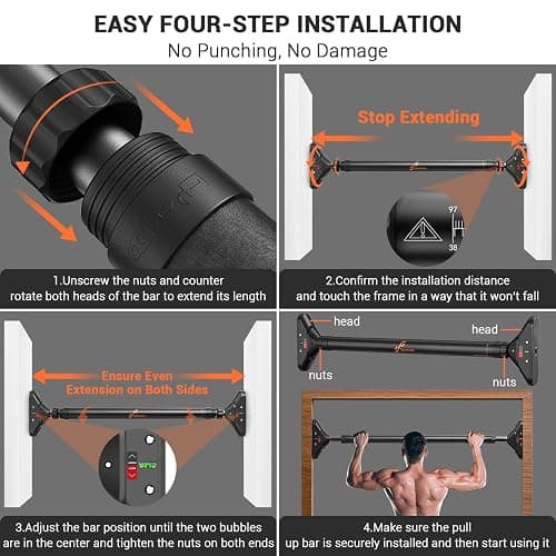 Sportneer Pull Up Bar: Strength Training Chin up Bar without Screws - Adjustable 29.5''-37'' Width Locking Mechanism Pull-up Bar for Doorway - Max Load 440lbs for Home Gym Upper Body Workout, Non-slip thumbnail 9