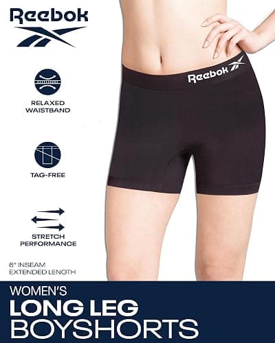 Reebok Womens Boyshorts Underwear - 3 Pack Soft Stretch 6" Inseam Long Leg Boyshort Panties Seamless Underwear for Women thumbnail 2