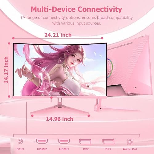 Raywego Pink 27 inch Curved Gaming Monitor 180Hz,QHD 1080P,1800R LED Display,Pink Computer Monitor,1ms (MPRT),FreeSync,Eye-Care Technology, DP, HDMI Port for Gaming Home Office,VESA(75mm×75mm) thumbnail 9