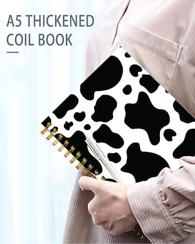 iampanda Spiral Journal Notebook,Strong Twin-Wire Binding with Premium Paper for Girl Women,Cute 60 Sheets A5 College Ruled Notebook/Journal,Perfect for School Office Home Gifts,Black White Cow Print thumbnail 4