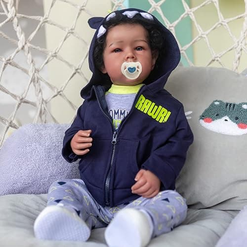 iCradle Reborn Baby Dolls Boy Black Biracial African American Realistic Newborn Baby Dolls Lifelike Ethnic Silicone Reborn Toddler Doll Toy Accessories Gift for Collection & Kids Age 3+ thumbnail 2