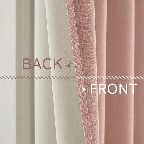 MIULEE 100% Blackout Linen Curtains for Bedroom 52x84 Inches Blush Pink | Room Darkening, Light Blocking, Thermal Insulated, Grommet Top, Linen Textured, Window Curtains for Living Room, 2 Panels thumbnail 6