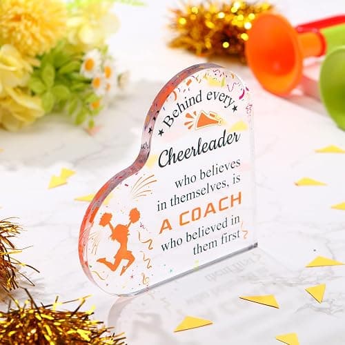 Tatuo Cheer Coach Gift Acrylic Sign Plaque Christmas Cheerleading Coach Appreciation Gift Keepsake Office Table Decor Thank You for Cheerleading Leader Christmas Idea(Orange,6 x 6 Inch,Heart) thumbnail 2