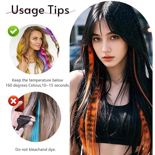 EXTACIO 10pcs/pack Raccoon Tail Hair Extensions Synthetic Clip in Leopard print Hair piece 18inch Long Straight Colorful striped Hairpieces Halloween Party Cosplay Y2K Use for Women Girls thumbnail 7