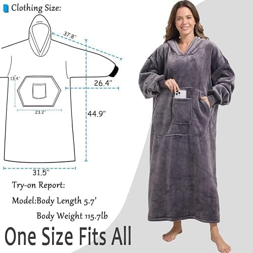 FUSSEDA Oversized Wearable Blanket Sweatshirt, Thick Warm Fleece Cozy Sherpa Hooded with Pockets and Sleeves Gift for Adult thumbnail 3