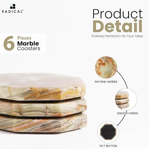 Radicaln Marble Coasters Star 3.5" Inches Green Onyx Handmade Marble Drink Coasters for Home and Kitchen, Drink Coaster Set of 6, Ideal Coaster Plates for Christmas Decor thumbnail 6