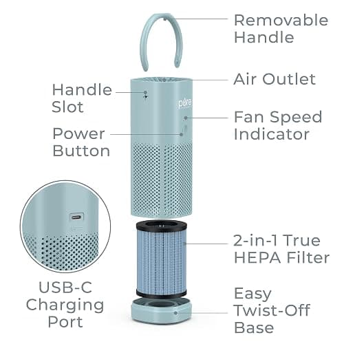 Pure Enrichment® PureZone™ Mini Portable Air Purifier - Cordless True HEPA Filter Cleans Air & Eliminates 99.97% of Dust, Odors, & Allergens Close to You - Cars, School, & Office (Starlight Blue) thumbnail 8