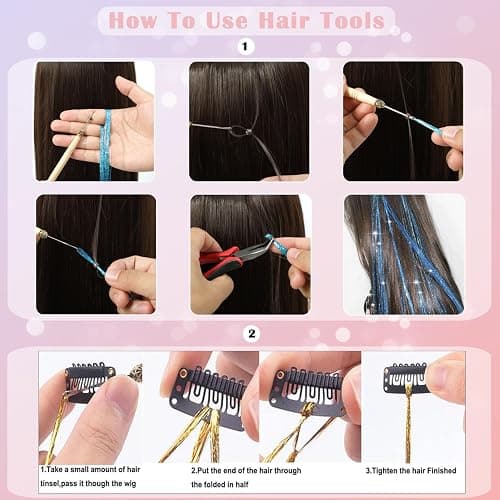 Aokomisu Hair Tinsel, 18 Colors 7800 Strands 48 Inch Glitter Tinsel Hair Extensions Kit Heat Resistant Daily Use Festivals Shiny Fairy Hair Accessories for Girls Kids Women (18 Colors) thumbnail 7