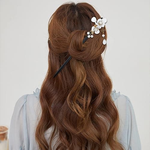 4 Pcs Japanese Chinese Hair Stick Retro Wooden Hairpin Flower Hair Chopsticks Vintage Hanfu Pins Headdress Classic Hair Fork for Long Hair Women thumbnail 5