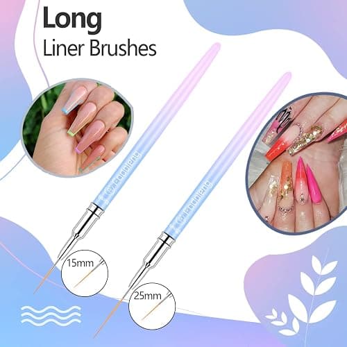 Liner Brush for Nails, 6Pcs Thin Nail Art Brushes Professional Nail Detail Brush for Gel Polish Sizes 5/7/9/11/15/25mm (Blue and Pink) | Sizes 5/7/9/11/15/25mm (Blue and Pink), Professional Nail Detail Brush, Soft Non-Deforming Fiber Heads, For Gel Polish thumbnail 6