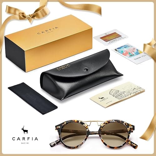 CARFIA Small Face Acetate Polarized Sunglasses for Women UV Protection, Retro Double Bridge Eyewears Metal Brow Round Sunnies thumbnail 8