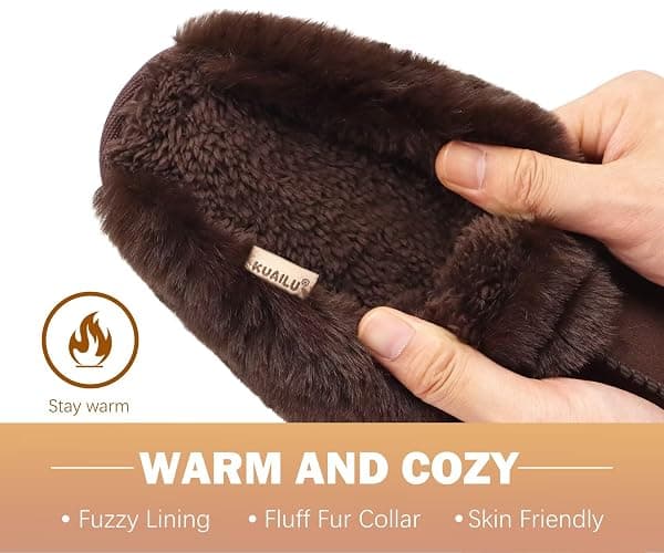 KuaiLu Womens Fluff Dual Memory Foam Slippers Ladies Cozy Arch Support Warm Scuff Slippers Slip on Comfy Winter House Shoes with Non-Slip Indoor Outdoor Hard Sole thumbnail 4