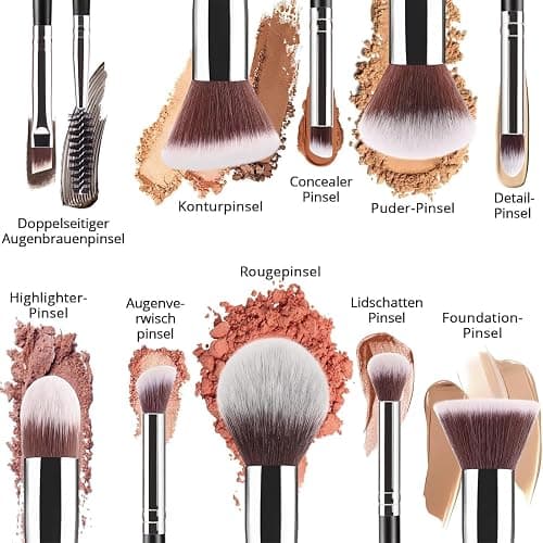 BEAKEY Pinselset Makeup Professionelles Foundation Make up Pinsel Set Premium Puderpinsel Lidschatten Blush Schminkpinsel Set Beauty Schwamm und Bürsteswaschener mit Eiform (10+2 Stück, Silber) thumbnail 2