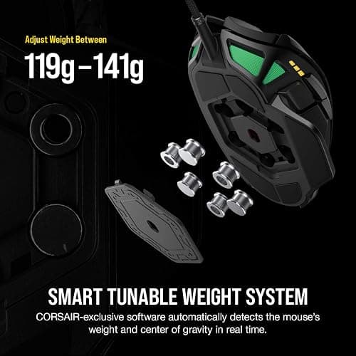 Corsair NIGHTSWORD RGB Gaming Mouse for FPS, MOBA - 18,000 DPI - 10 Programmable Buttons - Weight System - iCUE Compatible - Black thumbnail 3
