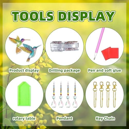 JeCuiK 6 Pcs Diamond Painting Wind Chimes Rhinestone Hummingbird Diamond Art Suncatcher Double Sided 5D DIY Diamond Painting Kits for Adults Christmas Ornament Best Gifts for Mother thumbnail 7