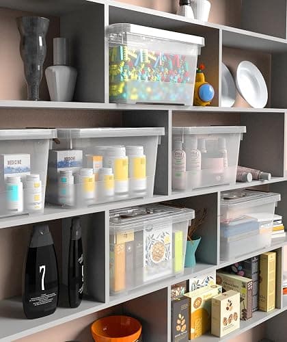 WYT 6-Pack Clear 7 Quart Storage Latch Box/Bins, Plastic Stackable Latching Box with Brown Handle and Lid, Multi-Purpose, 7 Litre thumbnail 5