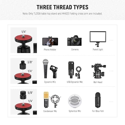 NEEWER Upgraded Overhead Camera Rig with Trifold Camera Boom Arm (Max Load 2lb), 47"/1.2m Telescopic Desk Mount Stand (Max Load 8.8lb) with Phone Clamp Ball Head for LED Light Webcam Mic, TL253A+MH022 thumbnail 6
