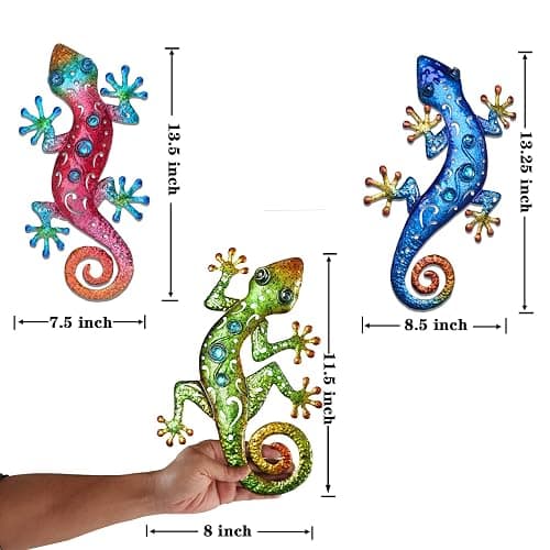 Tuokiuhn Metal Lizards Outdoor Decor Metal Gecko Wall Decoration Geico Lizard 13.5 * 8.5 Inch 3 Pack Set Suitable for Hanging in Yard Or Fence thumbnail 3