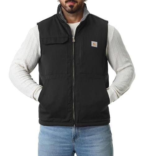 TUAOVA Men's Loose Fit Washed Duck Fleece-Lined Waterproof Workwear Mock-Neck Vest - Image 1