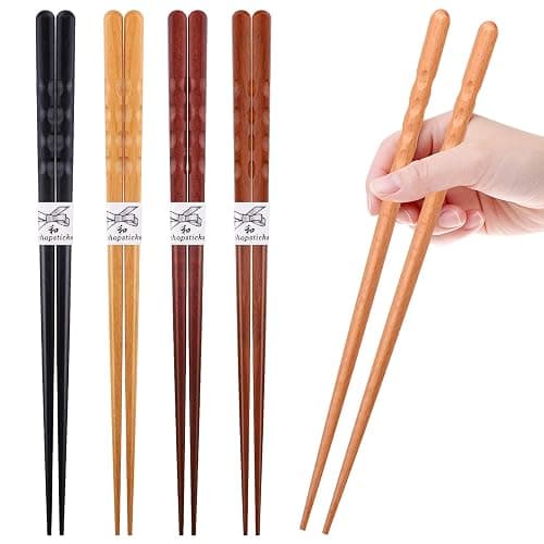 GLAMFIELDS Reusable Chopsticks Japanese Natural Wooden 5 Pairs Classic Style Lightweight Hand-Carved Safe Chop Sticks 8.8 Inch/22.5cm Gift Set thumbnail 5