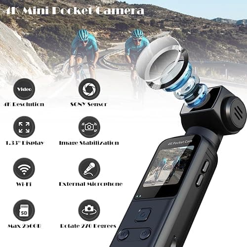 ZOMFOM 4K Body Camera with External Microphone, Mini Video & Audio Pocket Cam 270° Rotation Camera for Outdoor Sport, Bike, Travel, Police Law Enforcement, Personal Civilians, 64GB Included thumbnail 2