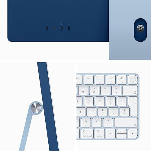 Apple 2023 iMac all-in-one desktop computer with M3 chip: 8-core CPU, 10-core GPU, 24-inch 4.5K Retina display, 8GB unified memory, 256GB SSD storage, matching accessories. Works with iPhone; Blue - 8‑core CPU and 10‑core GPU - 256 GB - Blue thumbnail 3