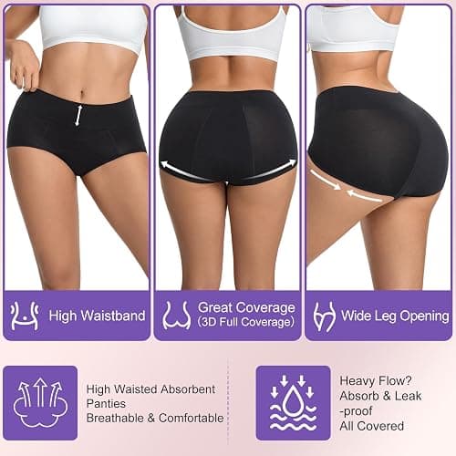 Chicloop Period Underwear for Women Heavy Flow, Extra High Waist Strong Absorbency Leakproof Postpartum Menstrual Panty Brief thumbnail 3