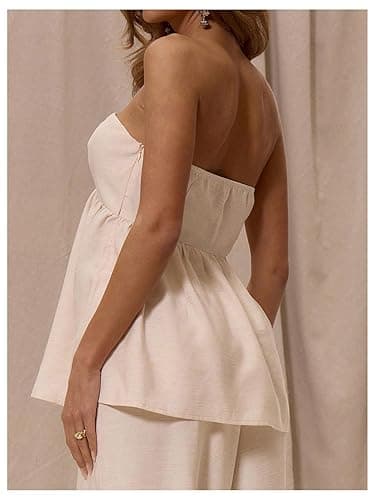 Floerns Women's Casual Strapless Peplum Top Sleeveless Ruffle Hem Babydoll Bandeau thumbnail 4