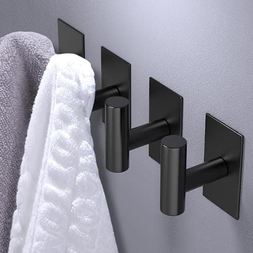 VAEHOLD Wall Towel Hooks, Heavy Duty Sticky Holder Waterproof Towel Hooks for Hanging Coat, Clothes, Closet Hook Wall Mount for Kitchen (Black, 4 Pack) thumbnail 3
