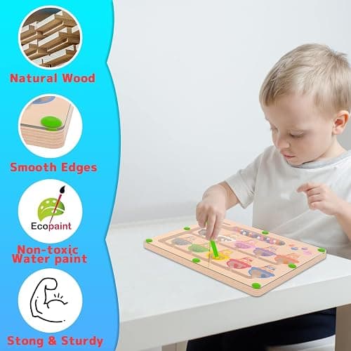 MTYOKILN Magnetic Color & Number Maze - Montessori Wooden Color Matching Learning Counting Puzzle Board - Toddler Fine Motor Skills Toys for Boys Girls 3 4 5 Years Old thumbnail 6