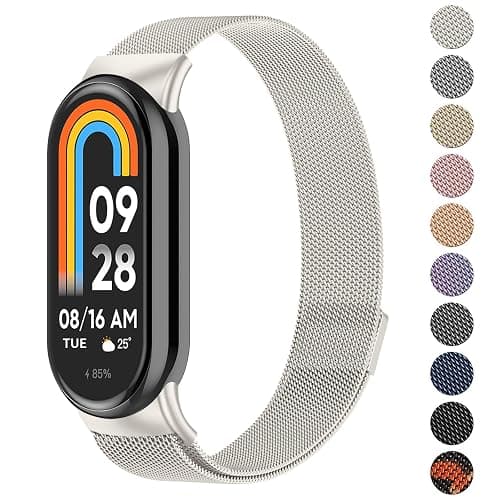 Bracelet pour Xiaomi Mi Band 10/9/8, Bracelets de Remplacement en métal souple, Bracelet en Acier Inoxydable pour Xiaomi Smart Band 8/9 homme femme, Longueur Réglable et Confortable et Respirant - Image 1