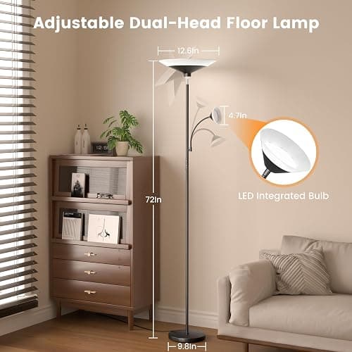 SIBRILLE RGB Torchiere Floor Lamp - 2 Way Dimmable LED Standing Lamp with Remote&Button Control, 30W Rotatable Floor Reading Light, 72'' Tall Modern Corner Lamp for Living Room Bedroom Office thumbnail 7