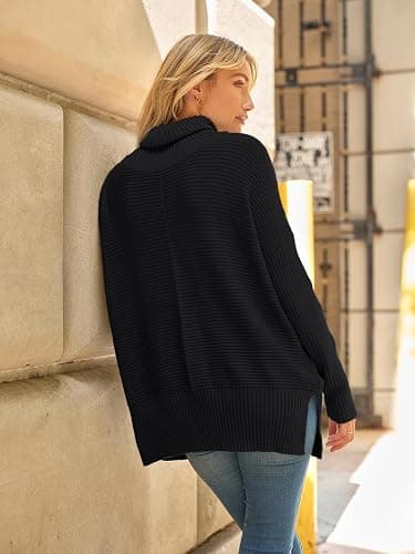 LILLUSORY Women's Oversized Turtleneck Sweaters Fall Batwing Sleeve Ribbed Tunic Sweater thumbnail 5
