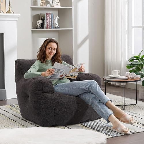 Recaceik Bean Bag Chairs, Tufted Soft Stuffed Bean Bag Chair with Filler, Fluffy Lazy Sofa, Imperial Lounger Giant Bean Bag Chair for Bedroom, Living Room, Dark Black thumbnail 7