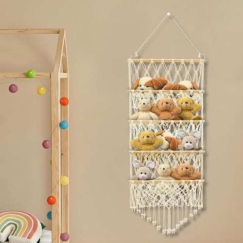 Sutowe 4-layer Versatile Plush Toy Storage Large Capacity Toy Organizer Safe Nursery Hanging Organizer Stable Stuffed Animals Holder for Kids Children Bedroom(Beige) thumbnail 8