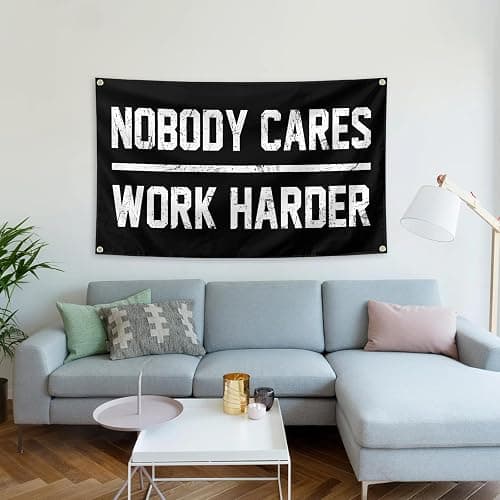 Nobody Cares Work Harder Motivational Gym Banner 3x5 Feet With 4 Brass Gaskets Tapestry Flag.Inspire Your Fitness Wall Decor. thumbnail 2