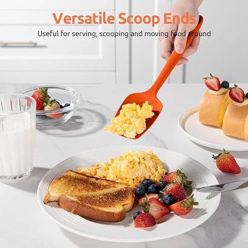 U-Taste Silicone Spatula Set: 600ºF High Heat Resistant, Seamless Food Grade Flexible Rubber Kitchen Cooking Mixing Baking Scraper for Nonstick Cookware Set of 3 (Orange) thumbnail 7