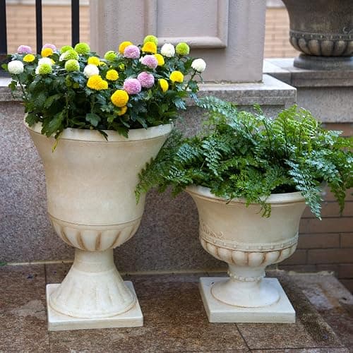 Worth Garden Plastic Urn Planters for Outdoor Plants, Tree 22'' Tall 2 Pack Round Classic Resin Flower Pots Indoor Beige Traditional Front Porch 15 in Dia. Large Imitation Stone Decorative Patio Deck thumbnail 5