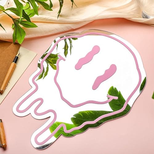 RattanView Preppy Room Decor for Teen Girls Twisted Smile Face Preppy Acrylic Mirror 14 Inch Wall Art Aesthetic Bedroom Teen Girl Room Funky Mirror Wall and Valentine Decor for Women Gifts(Pink) thumbnail 2