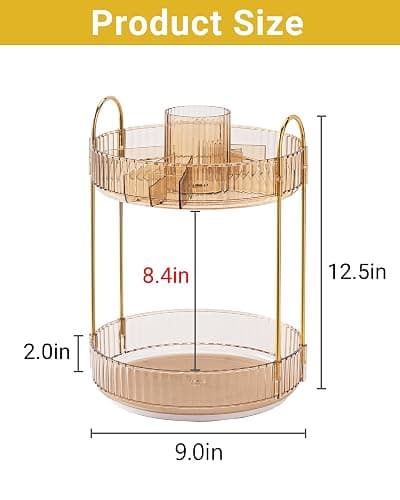 Asayuee 360 Rotating Makeup Organizer,2 Tier Large Capacity Make Up Organizers and Storage,Skincare Perfume Vanity Organizers,Bathroom Cosmetics Storage Organizer Countertop(Gold) thumbnail 2
