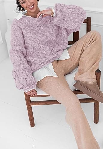 PRETTYGARDEN Womens Sweaters Fall 2025 Cable Knit Long Sleeve Crewneck Oversized Sweater Chunky Pullover Loose Outfits thumbnail 5