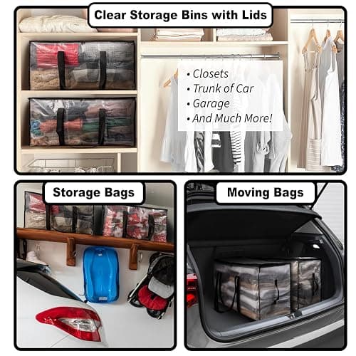 ClearSpace Oversized Moving Bags or Storage Bag – Large Moving Boxes with Backpack Straps, Zippers & Handles – Heavy-Duty Packing Bags for Moving, College Dorm, Christmas Decorations, 6 Pack thumbnail 3