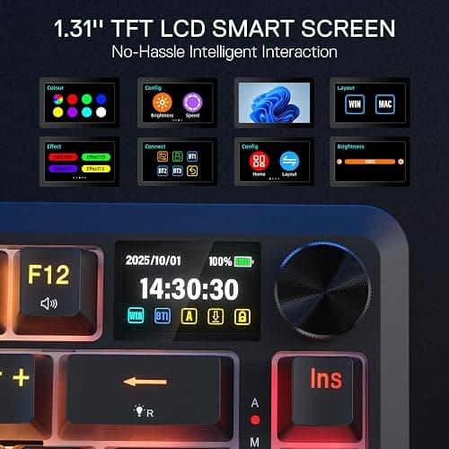Redragon K724 PRO Wireless Gasket Gaming Keyboard w/Hype Screen & Knob, 81-Key Mechanical Keyboard, Easy-Control 1.14’’ TFT Info Display, 5-Layer Noise Dampening, Custom Linear Switch thumbnail 3