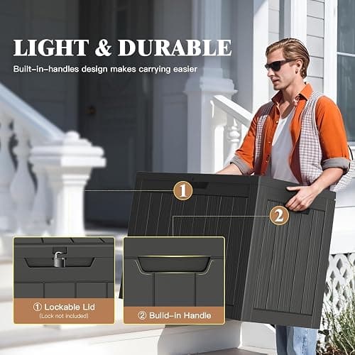 Treillage Tale Outdoor Storage Deck Box, 45 Gallon Outside Storage Box Waterproof Deck Box, Lockable Patio Storage Box UV-Resistant for Garden Furniture, Black thumbnail 5