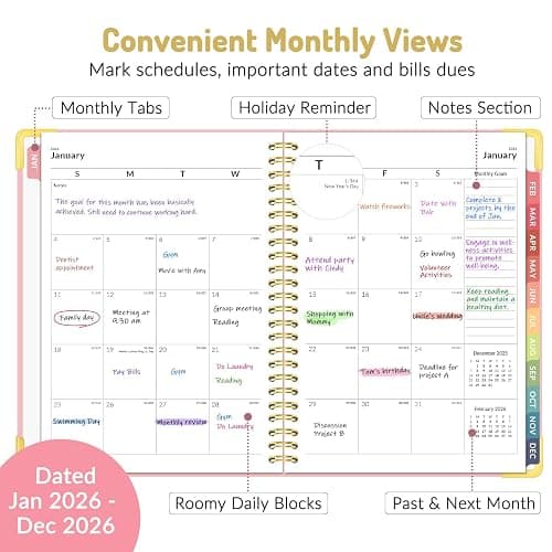 Forvencer 2026 Planner, Hardcover Calendar Planner Weekly and Monthly, January 2026 - December 2026, 6" x 8", Spiral Agenda Book with Tabs, Exquisite Daily Journal with Inner Pocket, Organizer Notebook for Office Home School, A5 Size, Navy Blue thumbnail 4