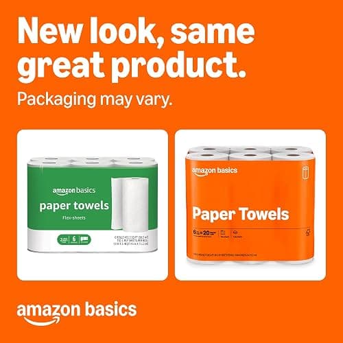 Amazon Basics 2-Ply Flex-Sheets Paper Towels, 12 Basics Rolls = 40 Regular Rolls, Everyday Value with 150 Sheets per Roll, Packaging May Vary thumbnail 2